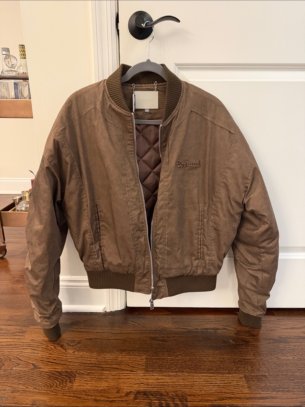 Brown Quilted Bomber Jacket - Men's Casual Coat